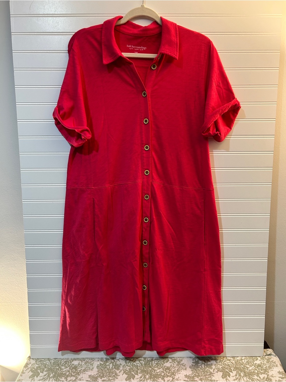 Soft Surroundings Size Large Pink Button-Front Filipa Shirt Dress